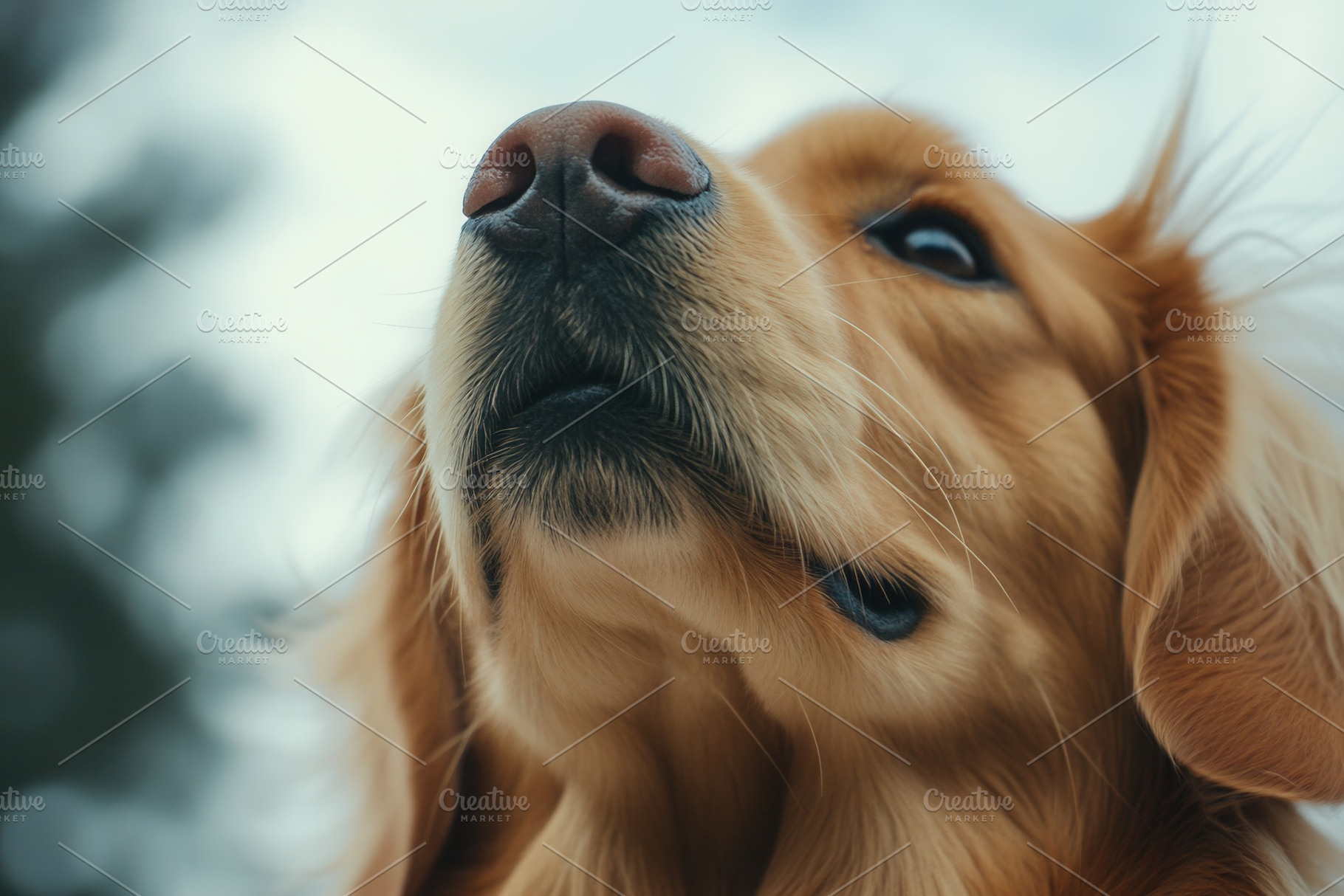A cute close up of a dogs face, a Photo by Pavel_design