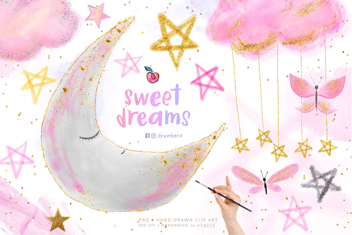 Sweet Dreams. Baby Girl Clipart 050, an Illustration by Drawberx (Photo 1 of 16)