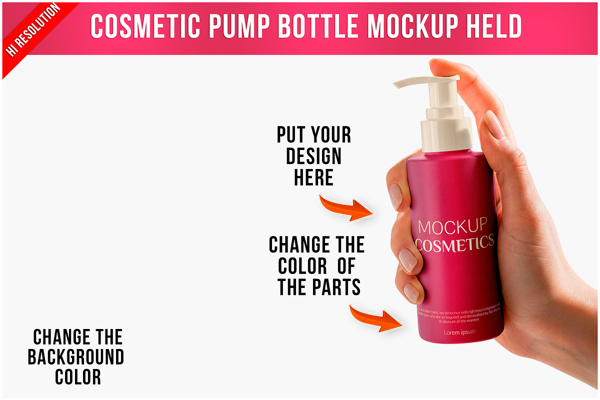 Cosmetic Pump Bottle Mockup Held PSD, a Product Mockup by Bruno's Shop (Photo 1 of 4)