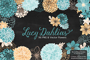 Vintage Blue Dahlia Clipart Vectors, an Illustration by Amanda Ilkov (Thumbnail 2 of 4)