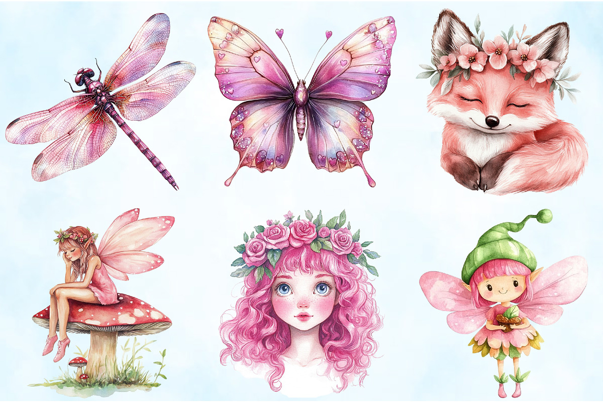 Pink Woodland Fairy Clipart, an Illustration by Craft Nest (Photo 5 of 9)