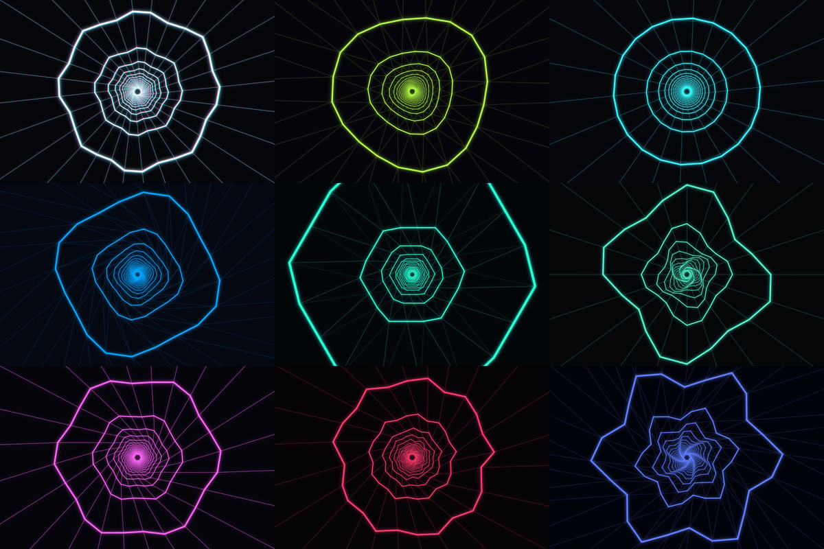 Glowing Wireframe Tunnel Visualizers, a Wallpaper Graphic by cheapmotiongraphics (Photo 7 of 8)