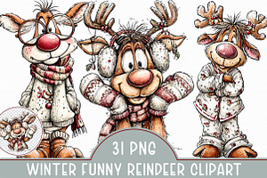 Winter Funny Reindeer Clipart, an Illustration by Libby Wishes
