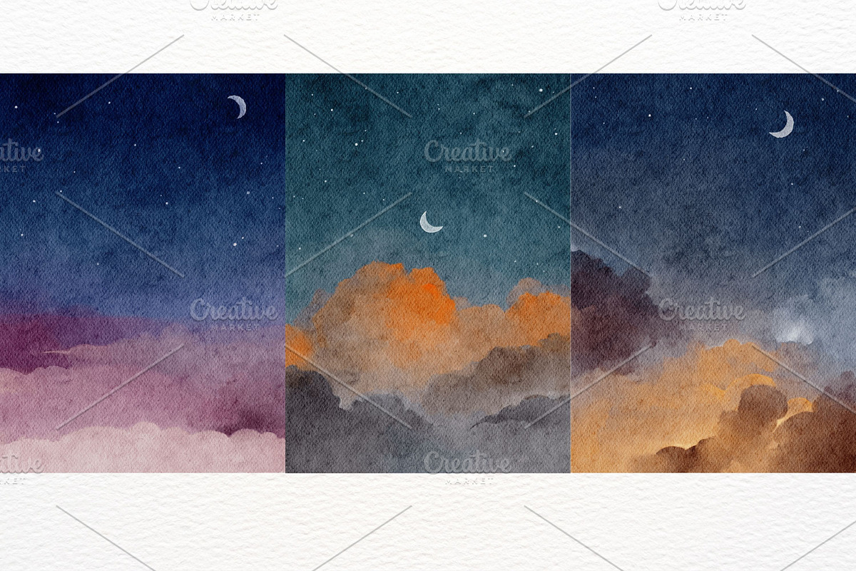 Night Sky Watercolor Background, a Texture Illustration by ArtbyHien (Photo 5 of 10)