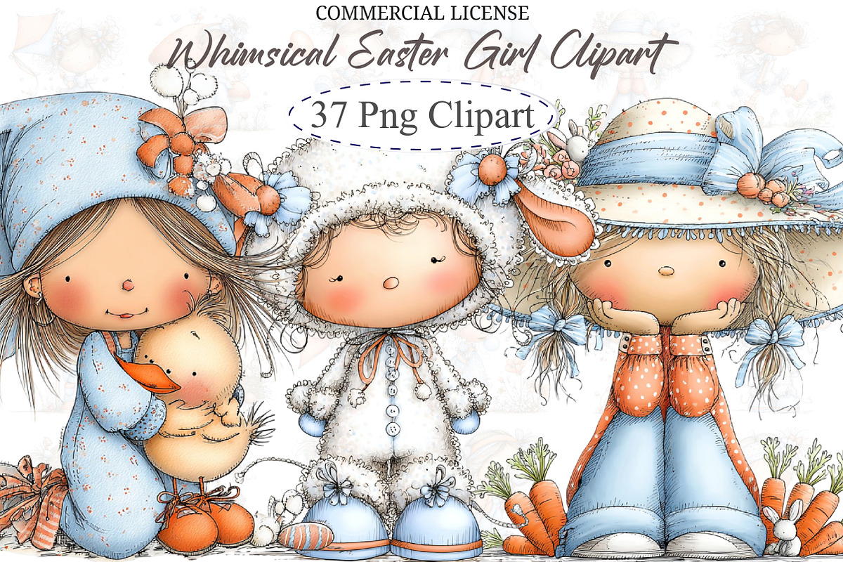 Whimsical Easter Girl Clipart, an Illustration by designcity5 (Photo 1 of 5)