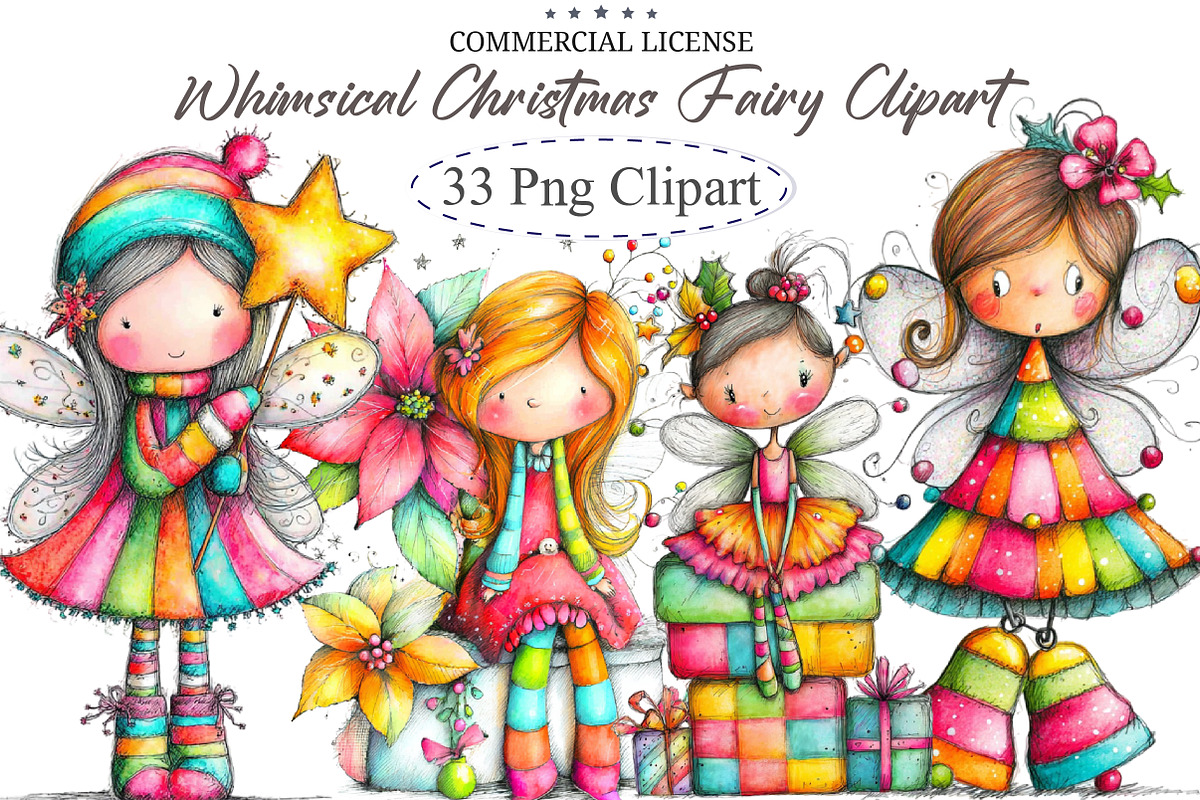 Whimsical Christmas Fairy Clipart, an Illustration by designcity5 (Photo 1 of 5)