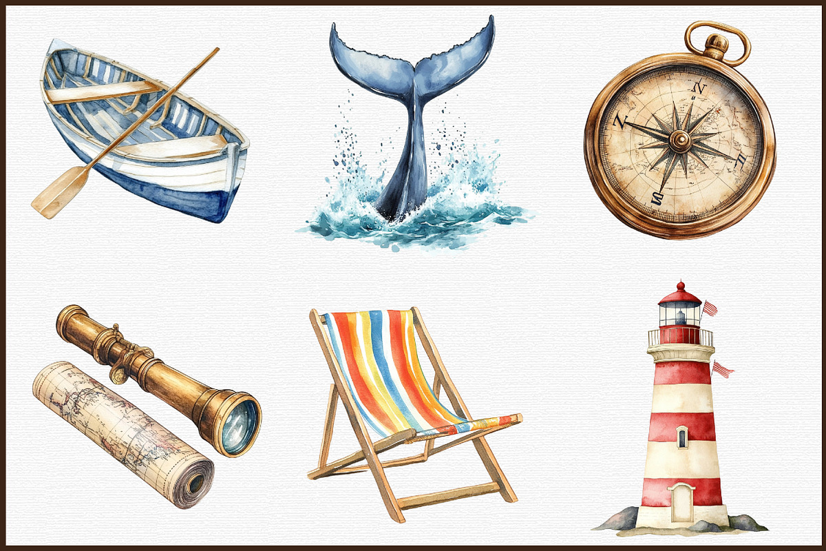 Watercolor Nautical Summer Clipart, an Illustration by Sublimation Artist (Photo 3 of 6)