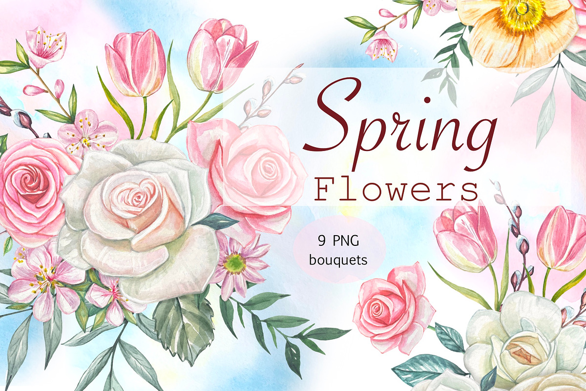 Watercolor Spring Floral Bouquet, an Object Illustration by DiashaArt (Photo 1 of 5)