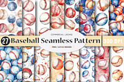Baseball Seamless Pattern, an Illustration by SinaCreation (Thumbnail 1 of 5)