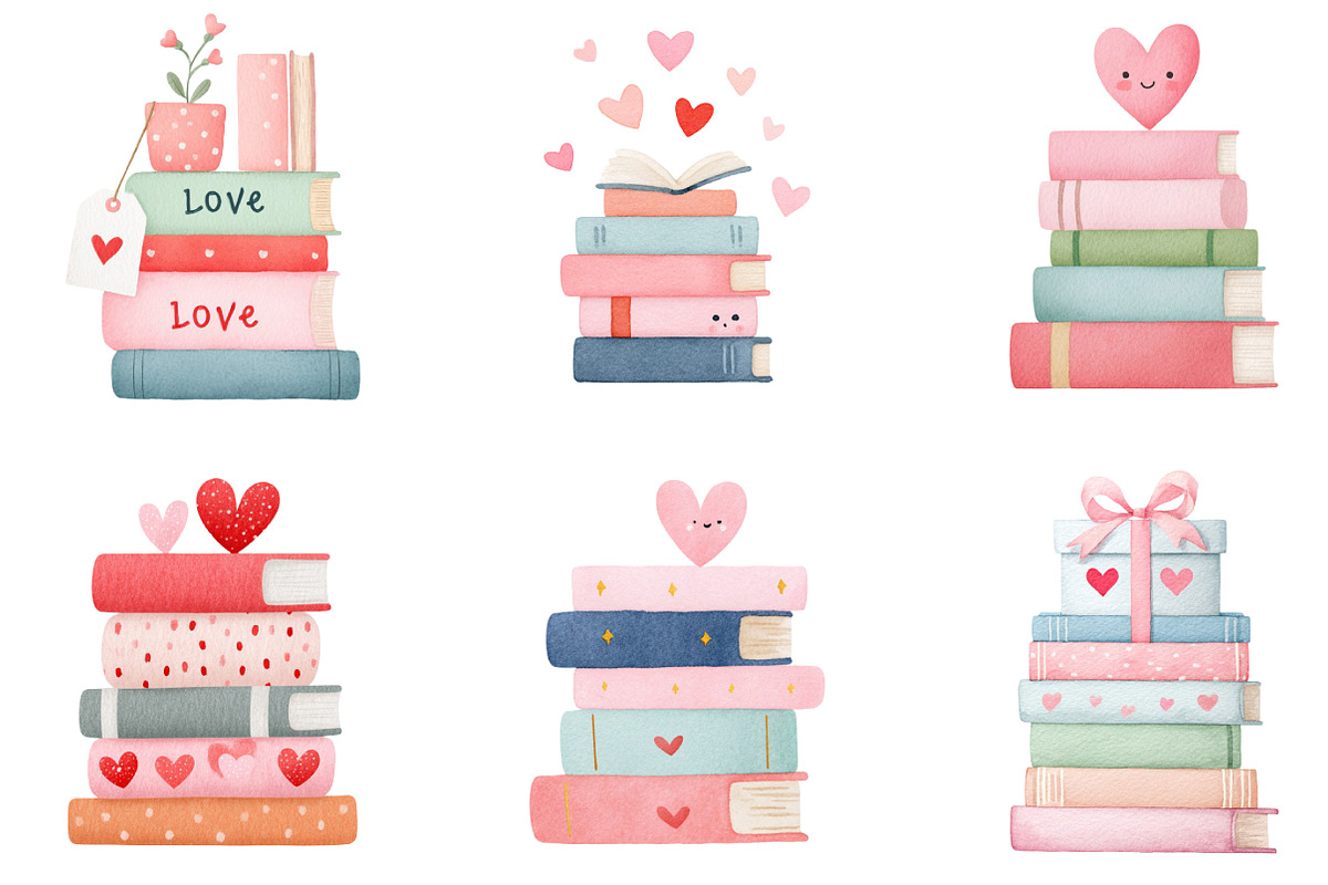 Valentine Stack of Books Clipart, an Illustration by Dream Creation (Photo 5 of 7)