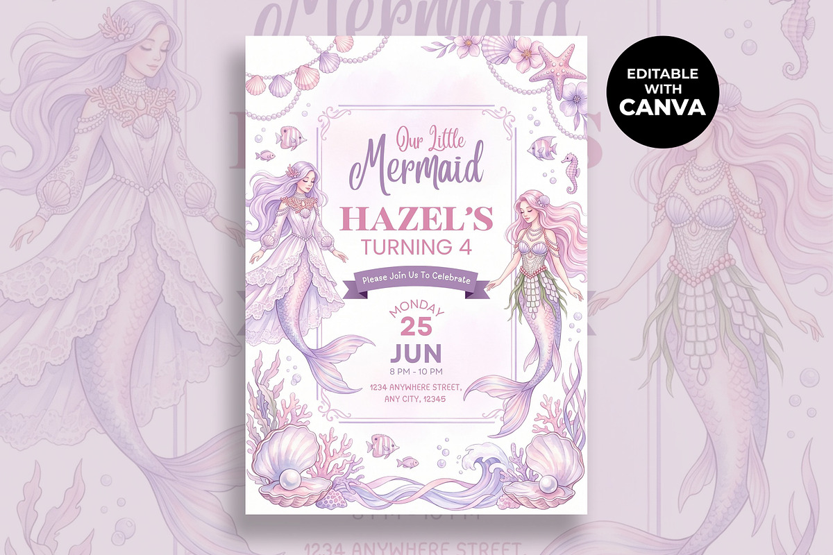 Mermaid Birthday Invitation, an Invitation Template by M9 Design (Photo 1 of 5)