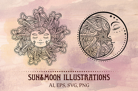 Sun&Moon illustrations set.