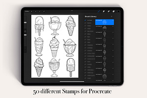 50 Ice Cream Procreate Stamps Brush