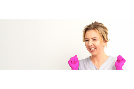 Happy caucasian woman doctor wearing, a Person Photo by okskukuruza