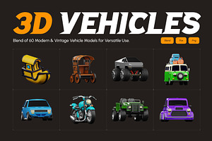 3D Vehicle Models Set, an Emoji Icon by Vectors Market