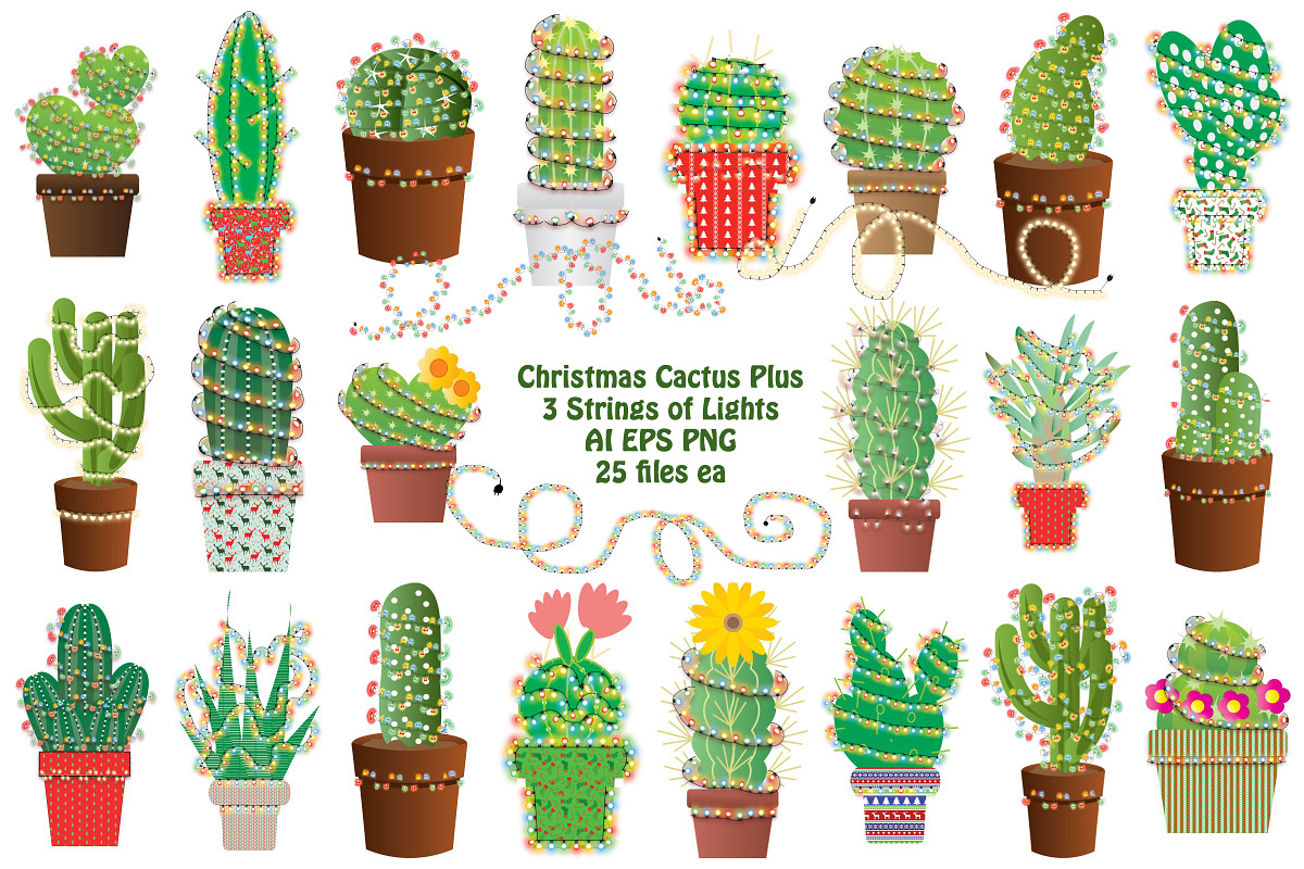 Christmas Cactus AI EPS PNG, an Illustration by FrankiesDaughtersDesign (Photo 1 of 11)