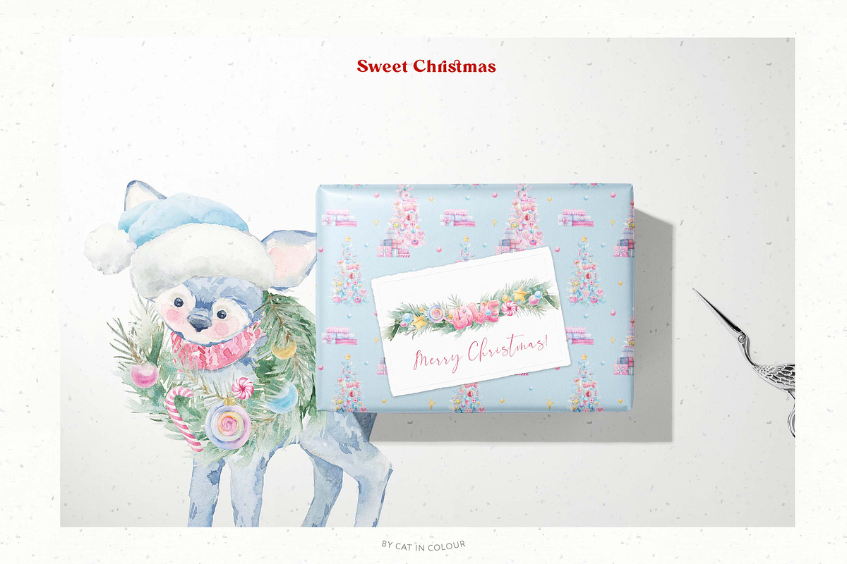 Sweet Christmas Watercolor Clipart, a Seasonal Illustration by Cat In Colour (Photo 7 of 8)