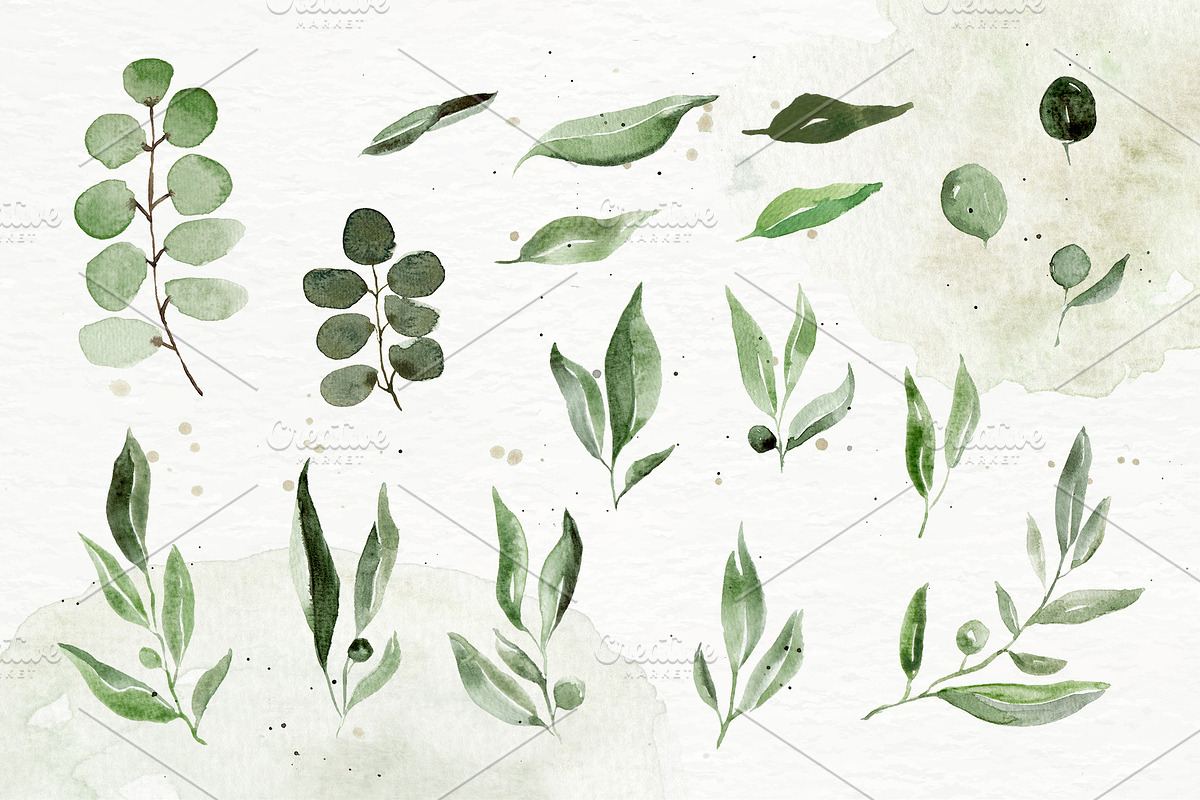 Olive Wedding Invitation watercolors, an Illustration by paperlions (Photo 5 of 7)