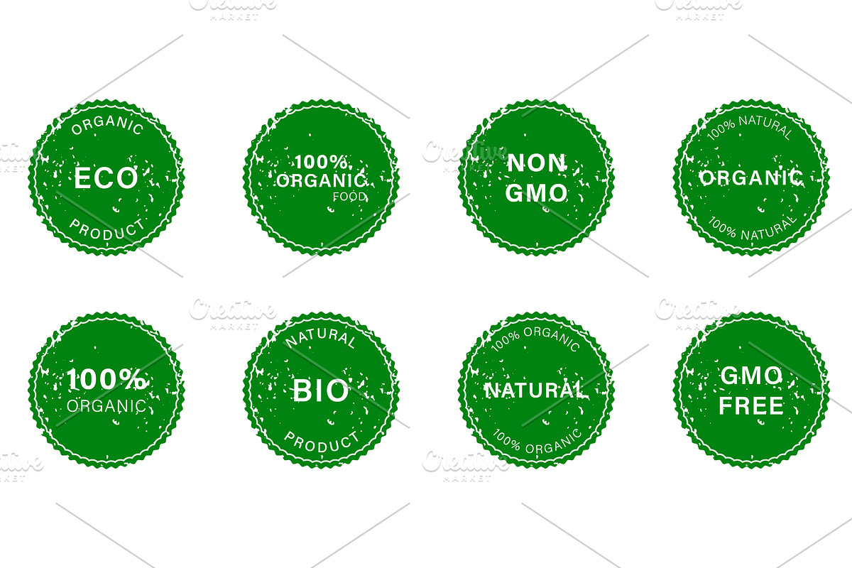 Natural Product Rubber Stamp Set, a Food Illustration by Vector Creator
