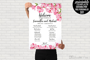 Floral Wedding Program Poster, a Stationery Template by Blush Roses Print