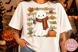 Cute Fall Ghost Sublimation PNG, a Seasonal Illustration by Rose Art