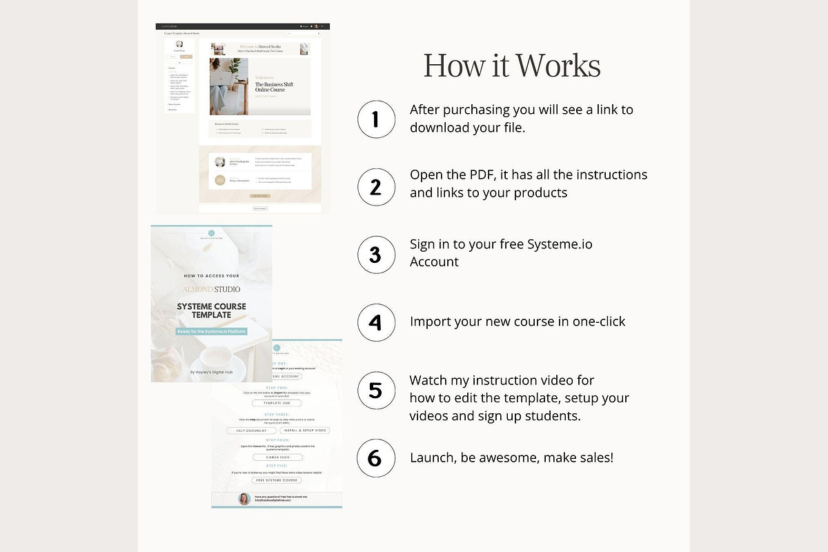 Systeme.io Almond Studio Course Port, a Landing Page Template by Hayley's Digital Hub (Photo 9 of 10)