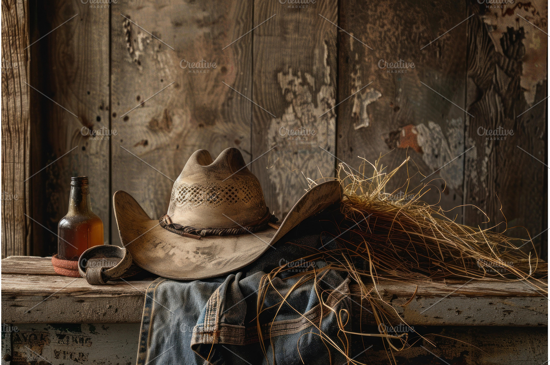 Rustic cowboy attire and whiskey, a Background Photo by Ylivdesign