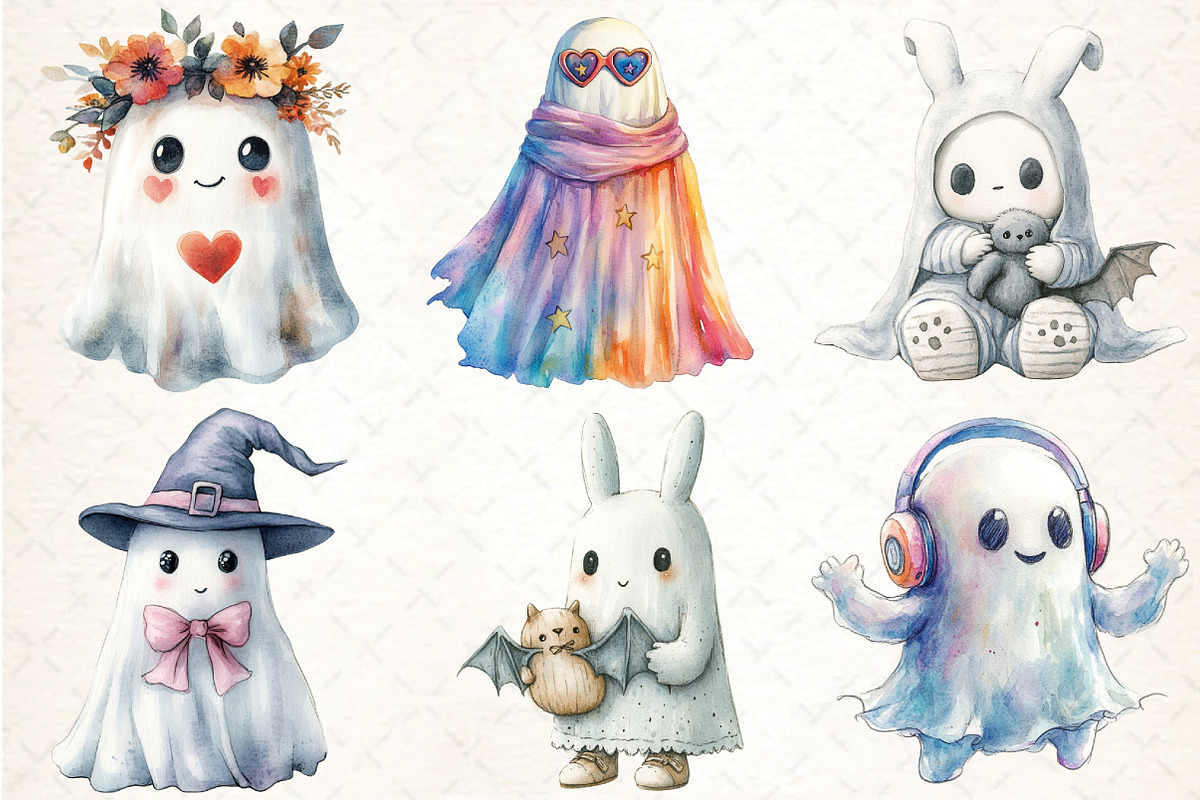 Cute Halloween Ghost Clipart, an Illustration by DreamCafeArt (Photo 3 of 5)