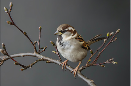 House sparrow perched on branch with, a Nature Photo by Ylivdesign