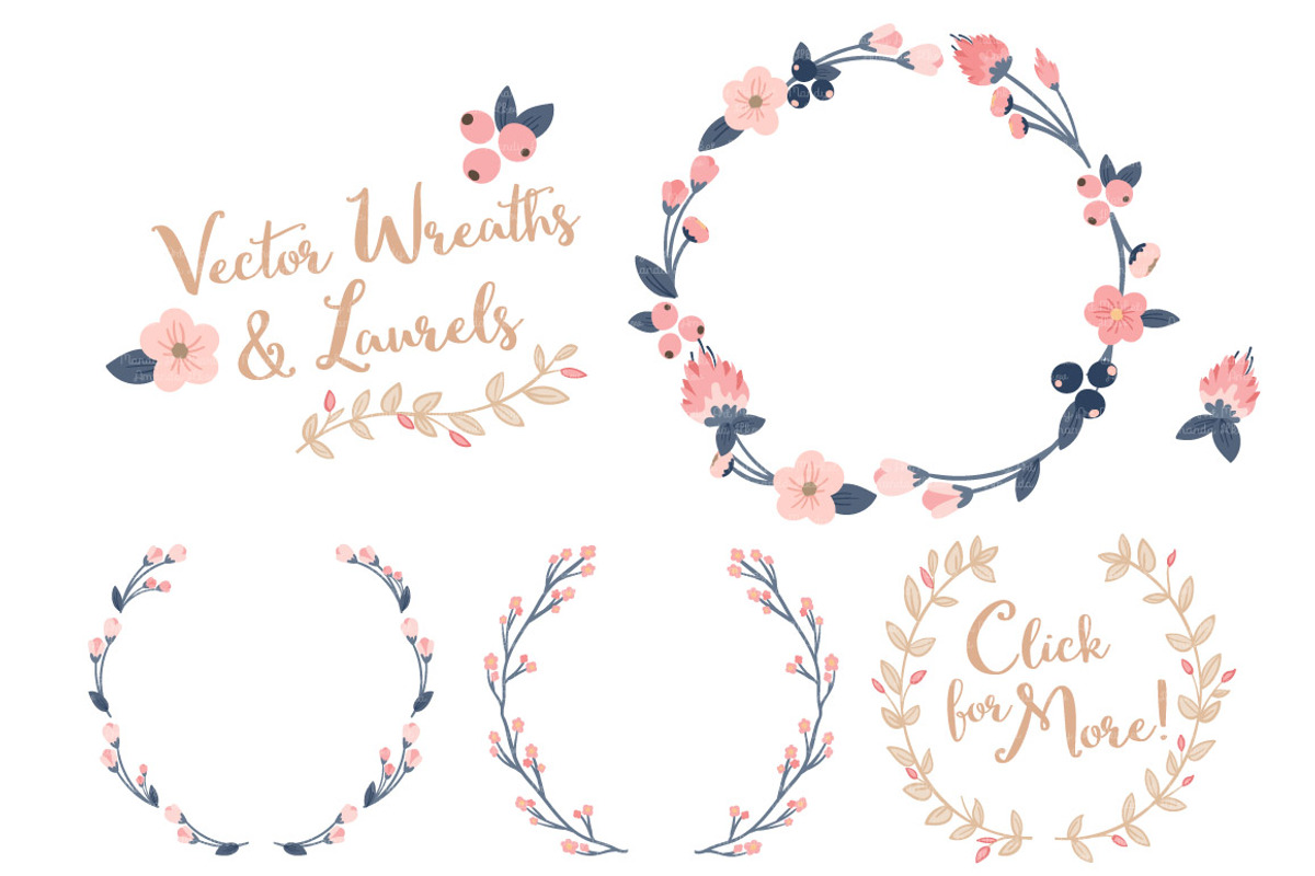 Navy & Blush Vector Flower Wreaths, an Illustration by Amanda Ilkov (Photo 3 of 3)