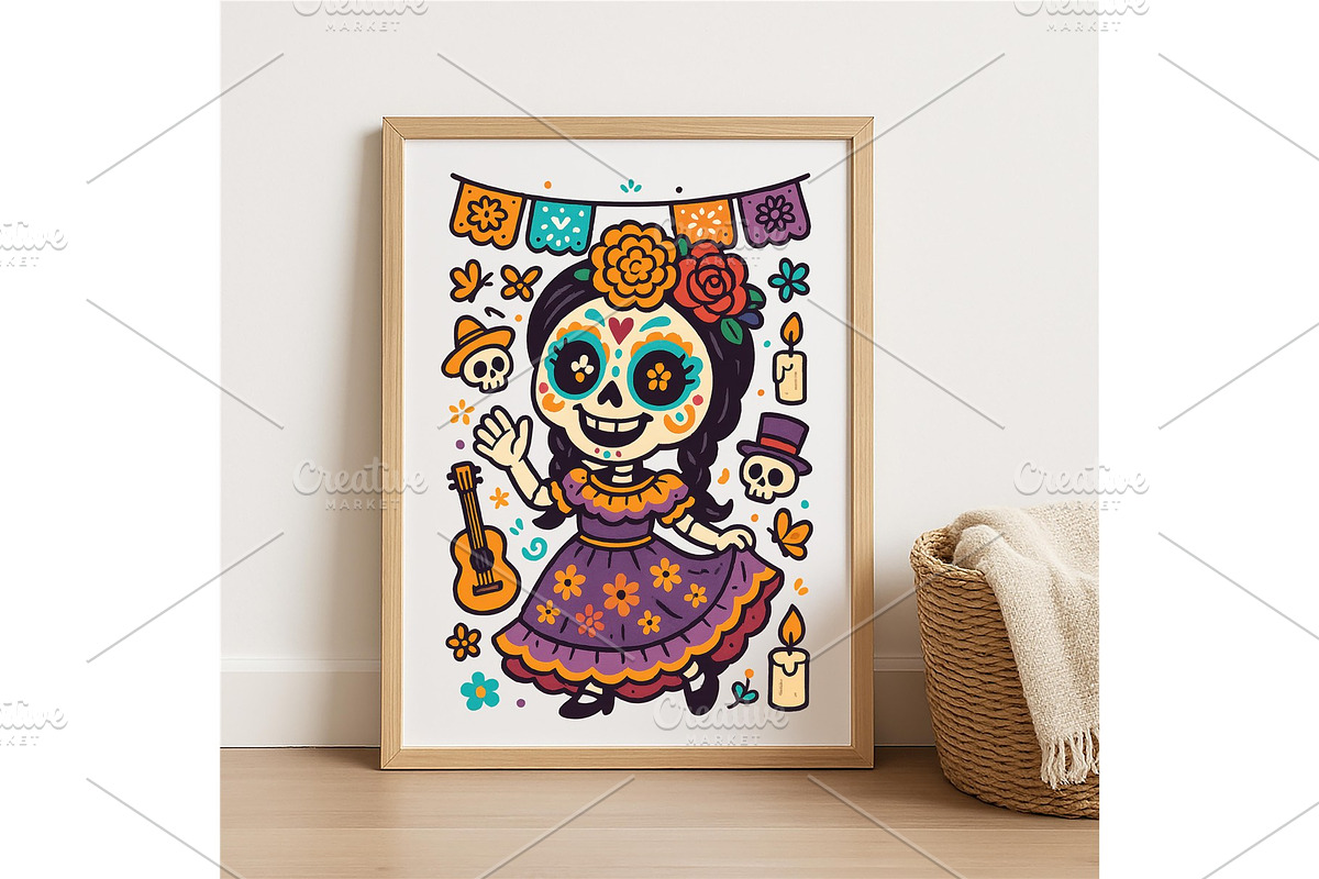 Day of the Dead Girl Wall Art Cute, a Background Graphic by LaseredNinja (Photo 2 of 7)