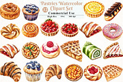 Pastries Watercolor Clipart Set, an Illustration by Watercolor design (Thumbnail 1 of 12)