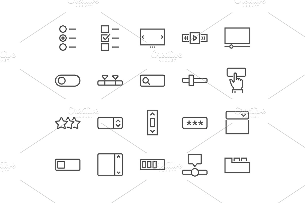 Line UI Elements Icons, an Illustration by Davooda