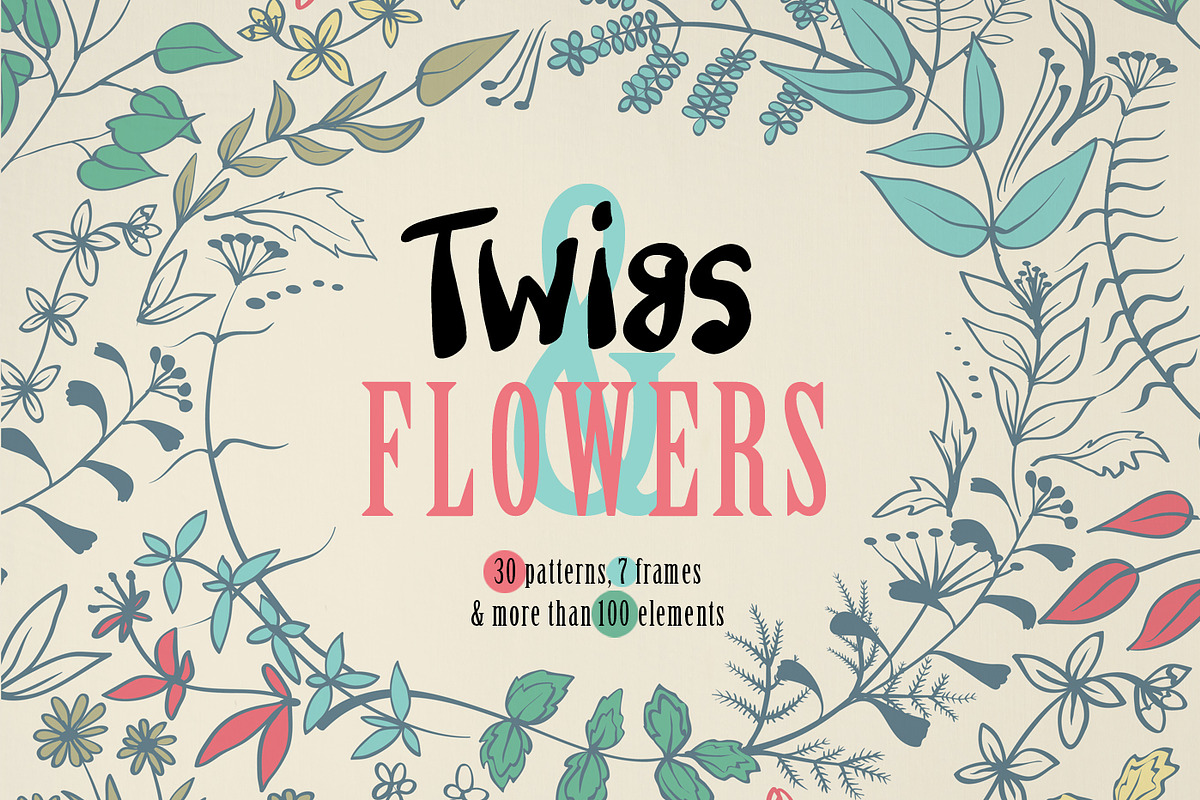 Twigs & flowers. Vector patterns, a Pattern Graphic by olly87 (Photo 1 of 8)