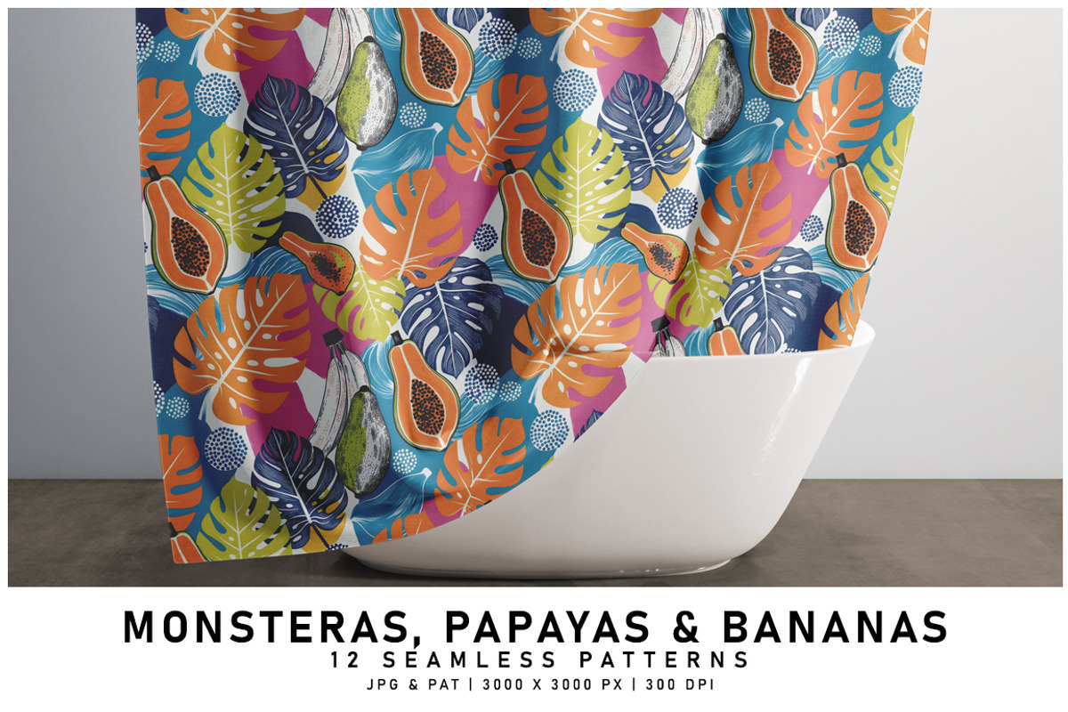 Monstera Leaves, Papayas and Bananas, a Pattern Graphic by Digital Art Creations (Photo 5 of 7)