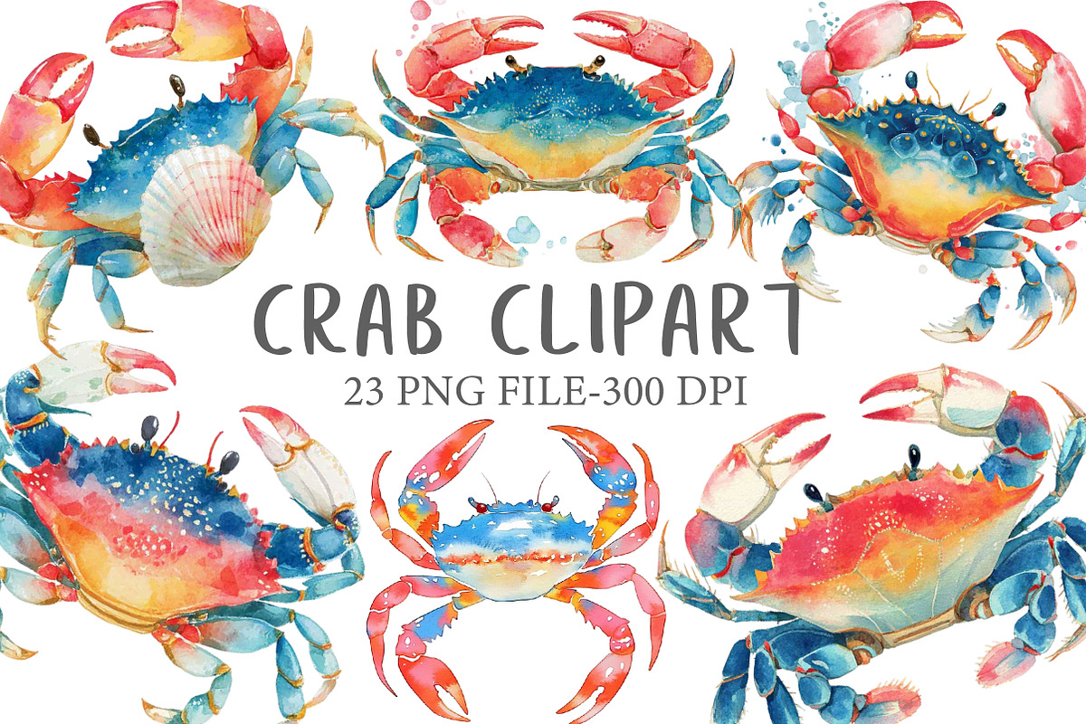 Watercolor Crab Clipart, an Illustration by Libby Wishes (Photo 1 of 7)