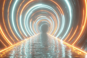Neon Tunnel Reflective Water Abstrac, an Abstract Photo by Pixeness Studio