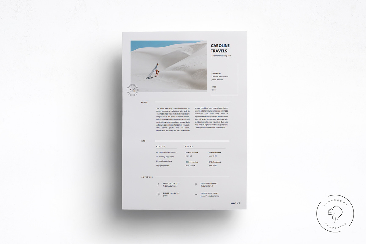 2 Page Blogger Media Kit Template, a Resume Template by Leo Resume (Photo 2 of 4)