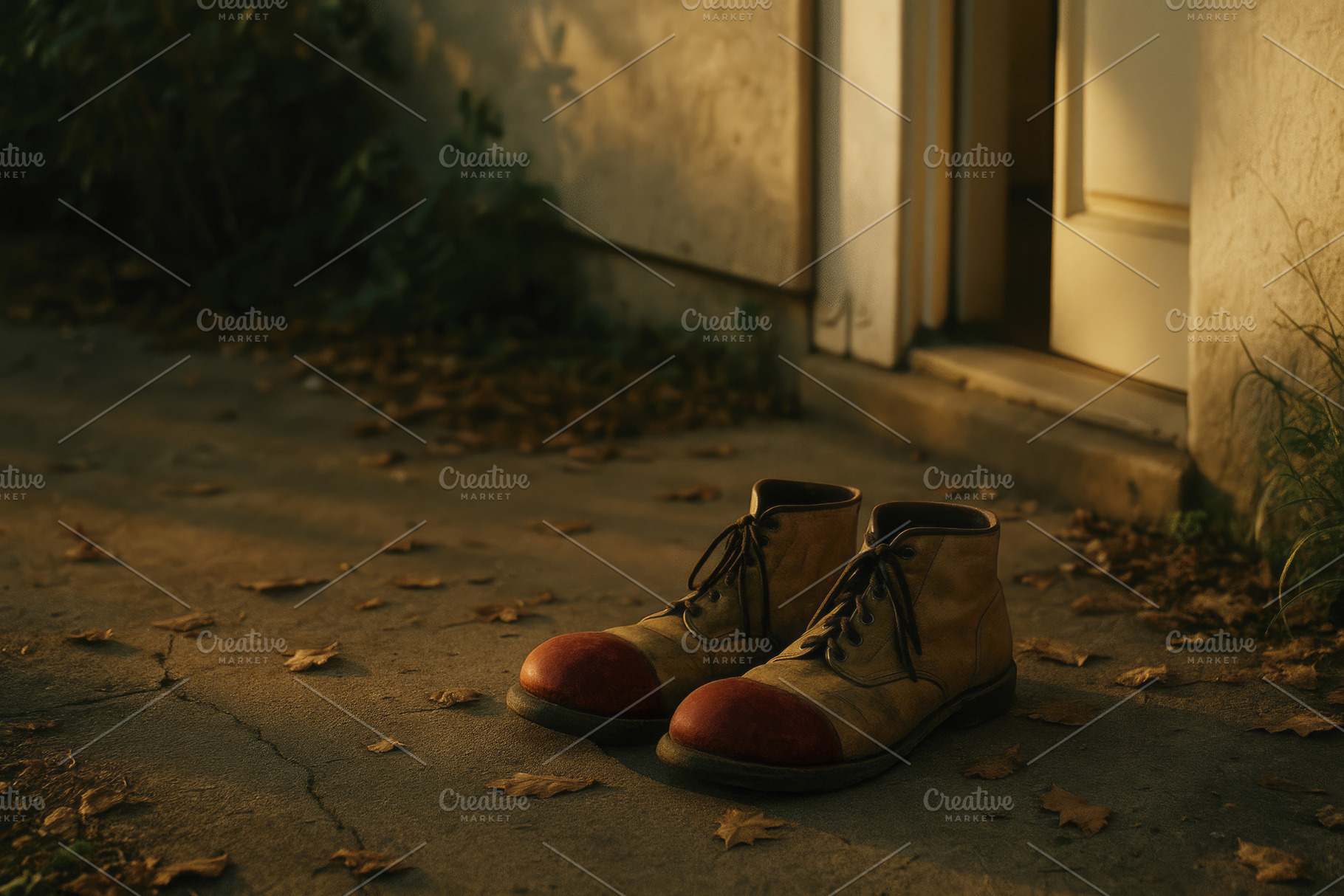 clown shoes at a doorstep, generative AI, a Photo by Nito