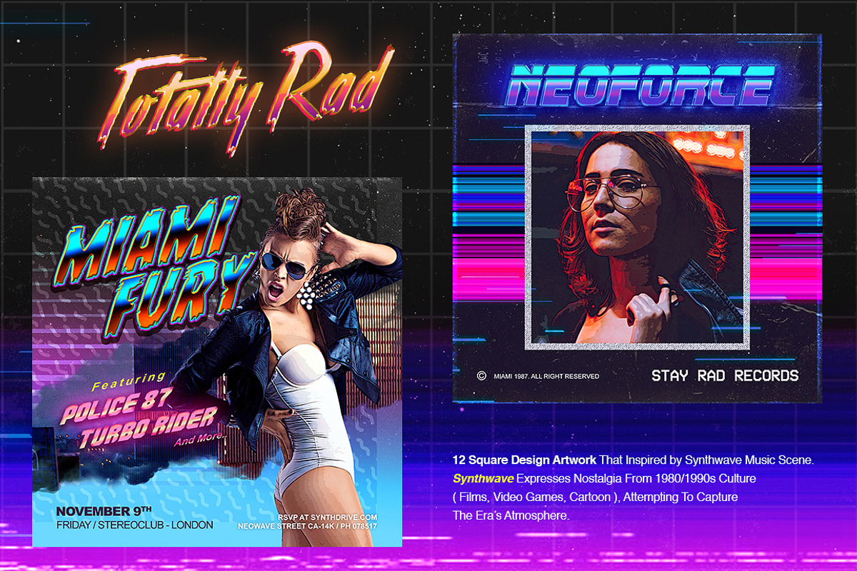 80's Synthwave Square Artpack, a Social Media Template by dennybusyet (Photo 2 of 9)