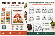 Mushroom House Coloring Book Pages, a Pattern Graphic by S Graphic Studio (Thumbnail 2 of 3)