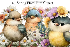 Spring Floral Bird Clipart, an Illustration by DreamArtGraphic