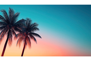 Silhouette of two palm trees against, an Illustration by Sergey Kotenev