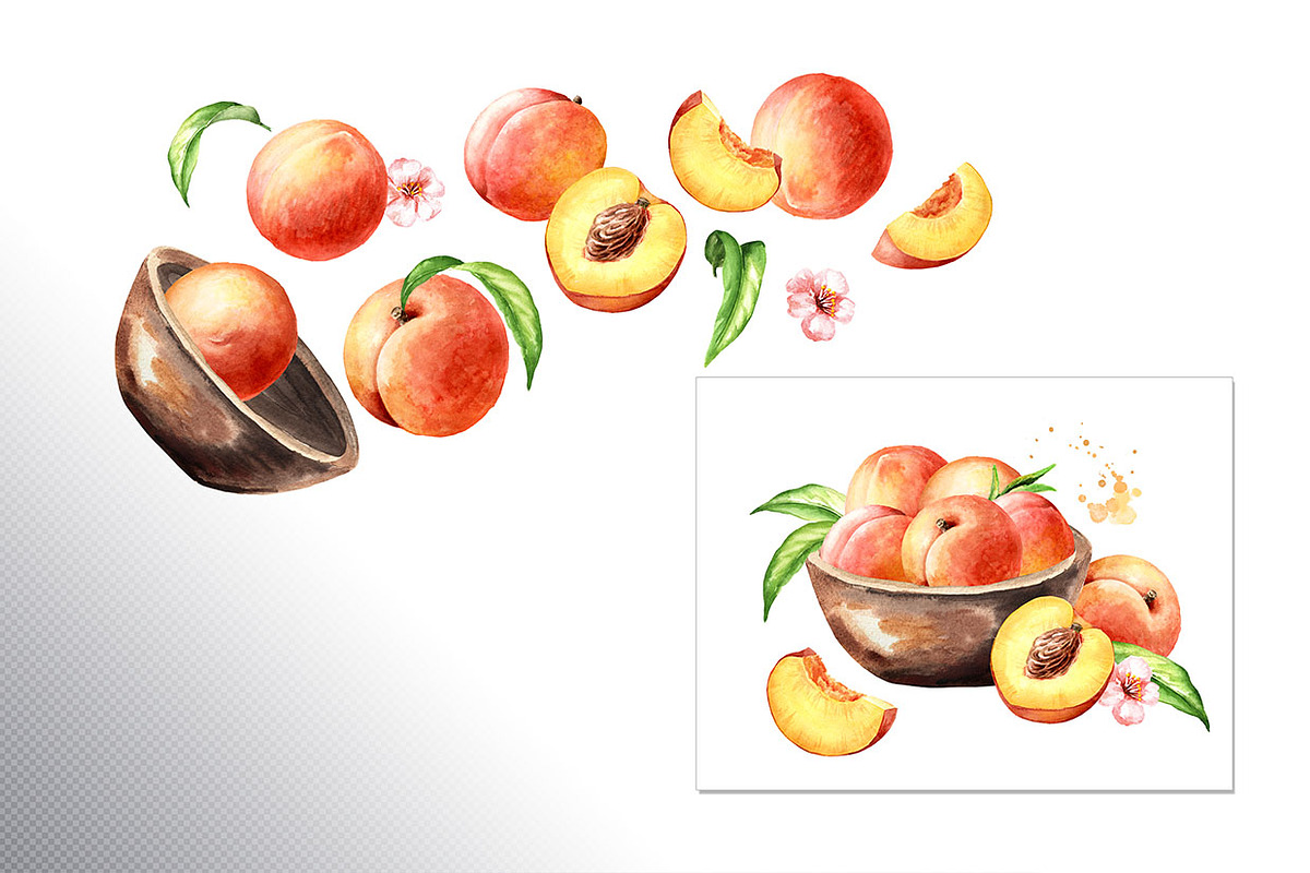 Honey Peaches. Original Watercolor, a Food Illustration by Daria Ustiugova (Photo 10 of 21)