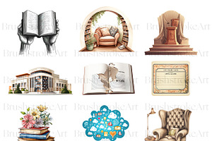 Watercolor Reading Clipart, Books PN