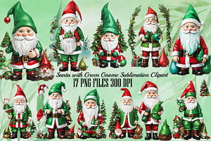 Santa with Green Gnome Sublimation, a Seasonal Illustration by Craft Nest