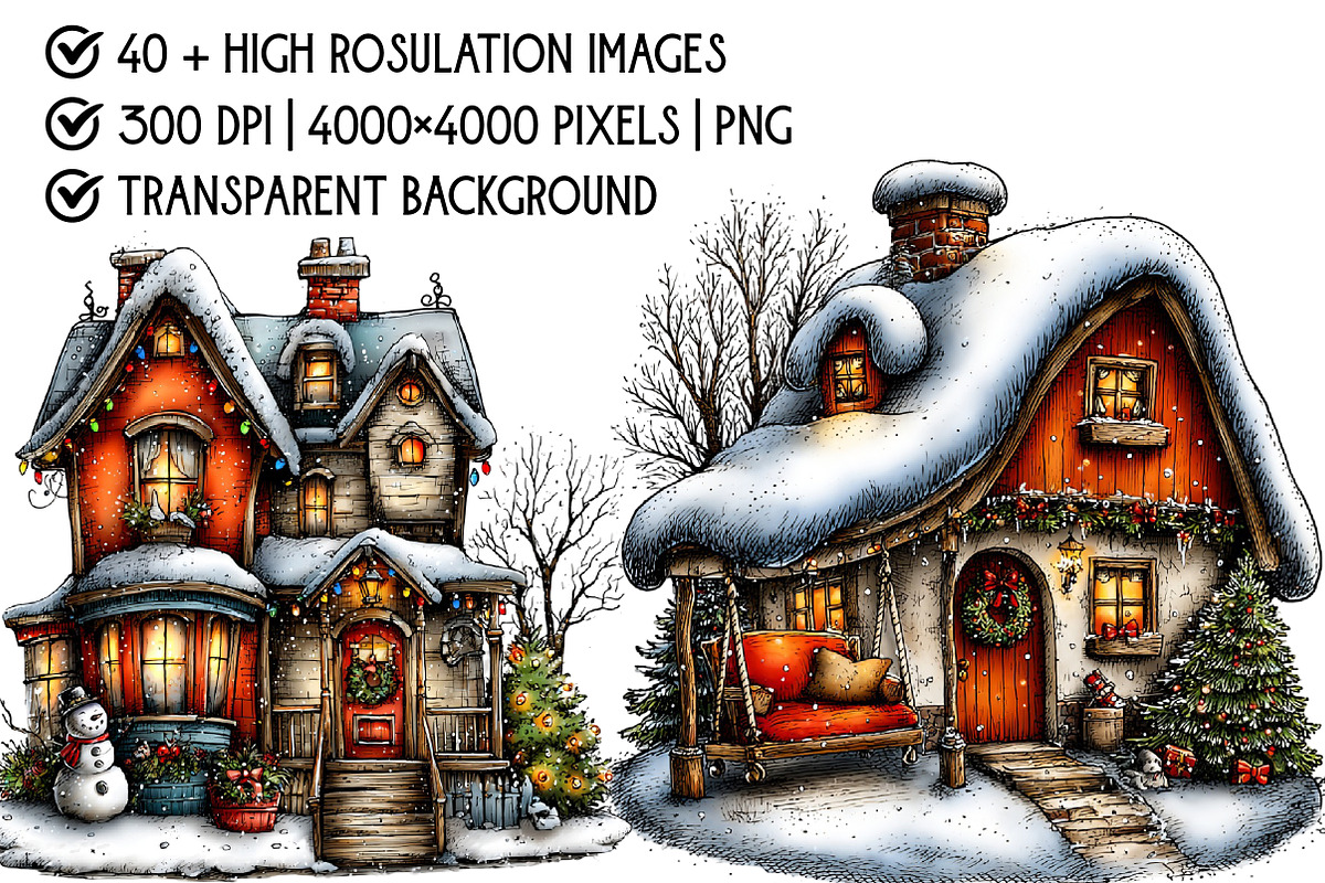 Christmas Victorian Houses Clipart, an Illustration by Pixels.Craft (Photo 4 of 6)
