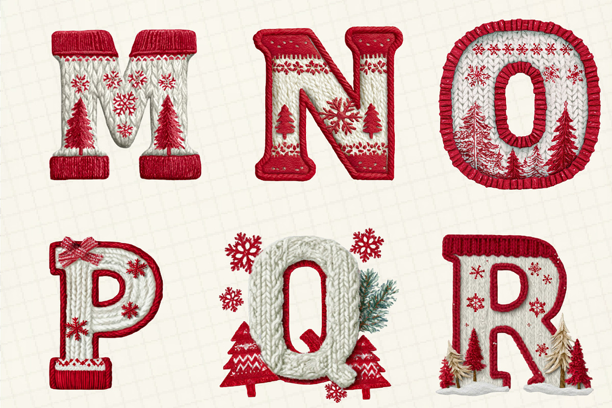 Knitted Christmas Alphabet Clipart, an Illustration by DreamCafeArt (Photo 4 of 7)