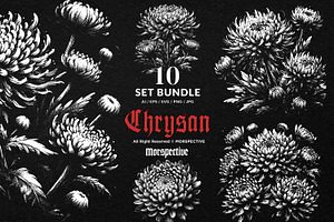 10 Bundle Dark Art Chrysan Flower, an Illustration by Morspective