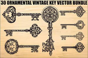 Ornamental Vintage Key SVG Bundle, an Illustration by Gaye Art